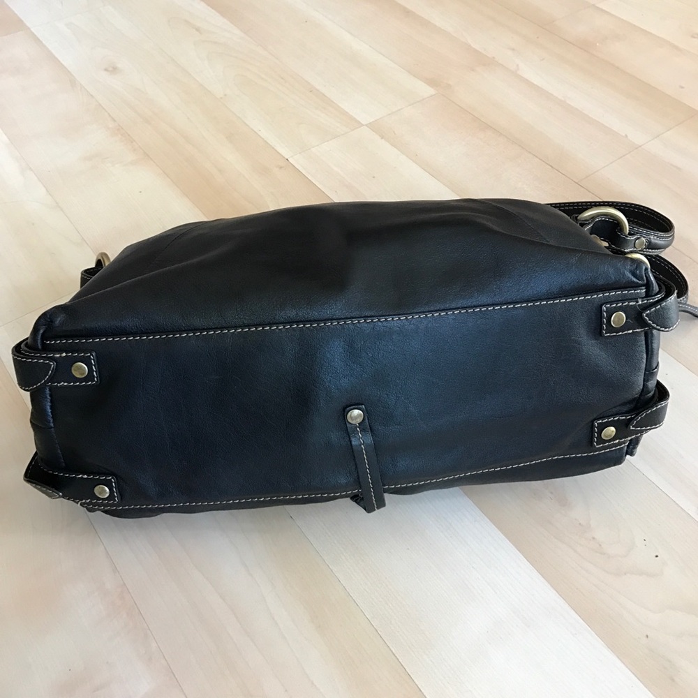 Via Spiga Black Leather Shoulder Satchel with Brass Ring Accents 
9 1/2 by 14” - Picture 4 of 6